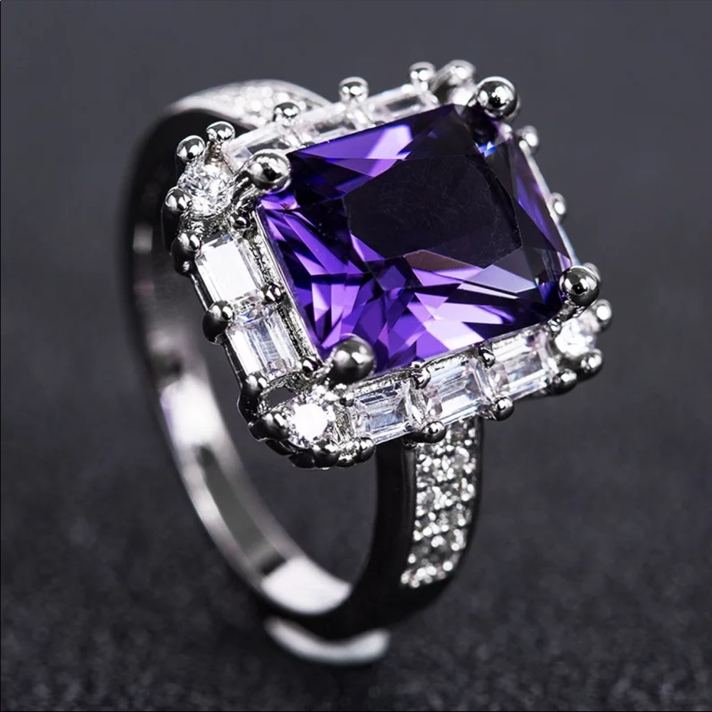 New 925 Sterling Silver Diamond Amethyst Ring